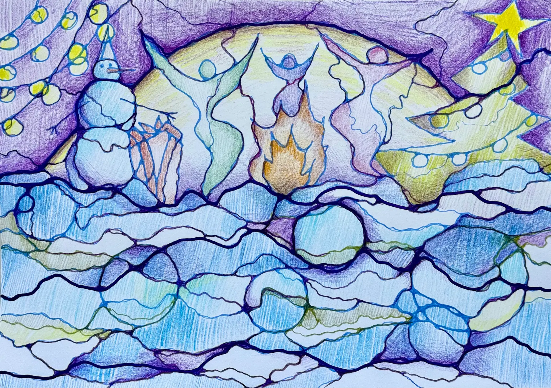 Neurographica composition in blue, violet and yellow