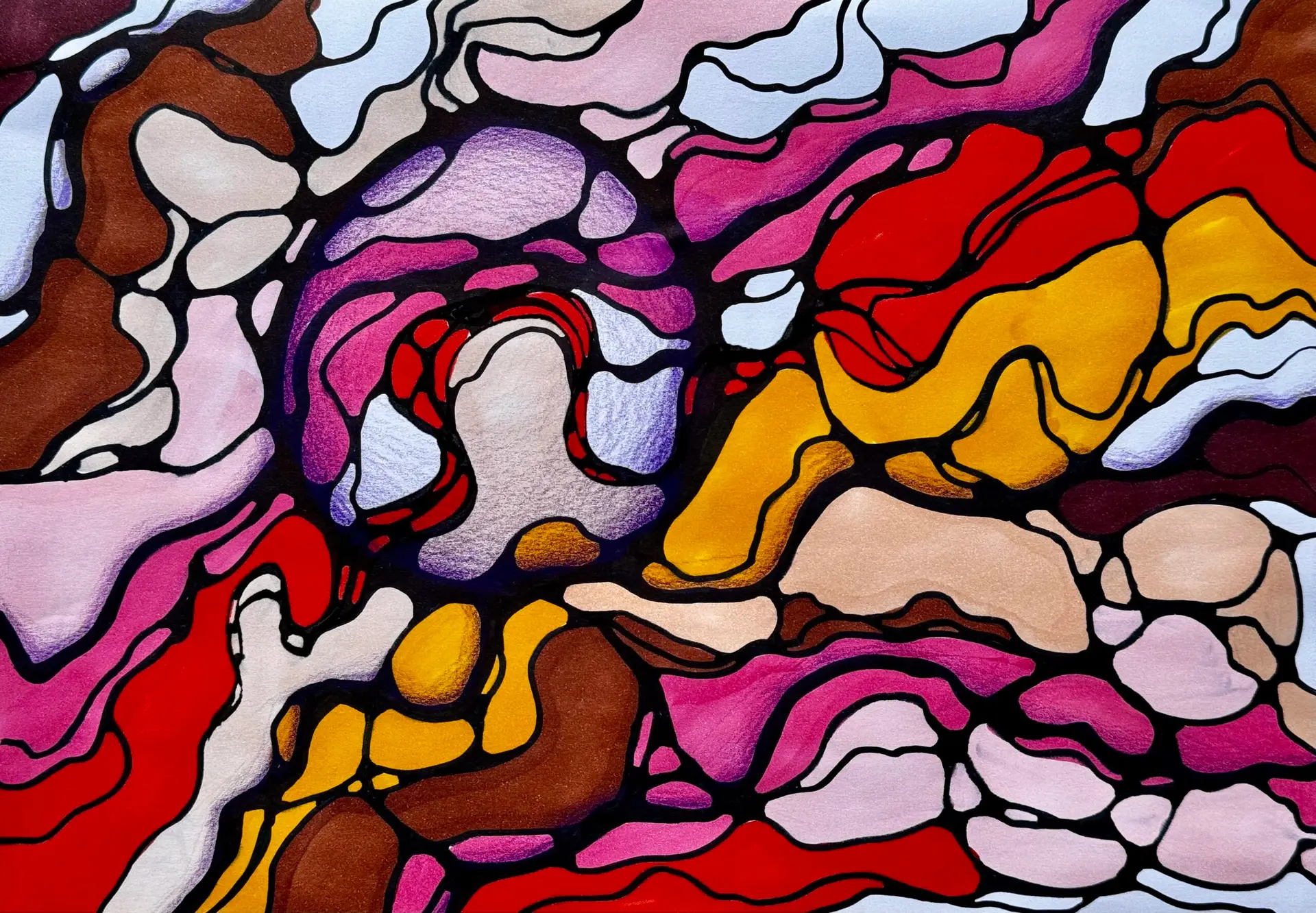 Neurographica artwork in warm rose and gold with rounded intersections