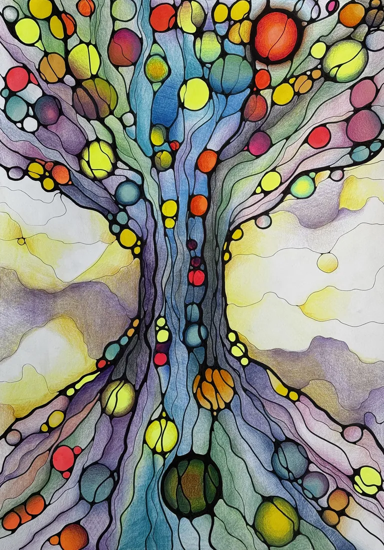 Neurographica tree in bright layered colours