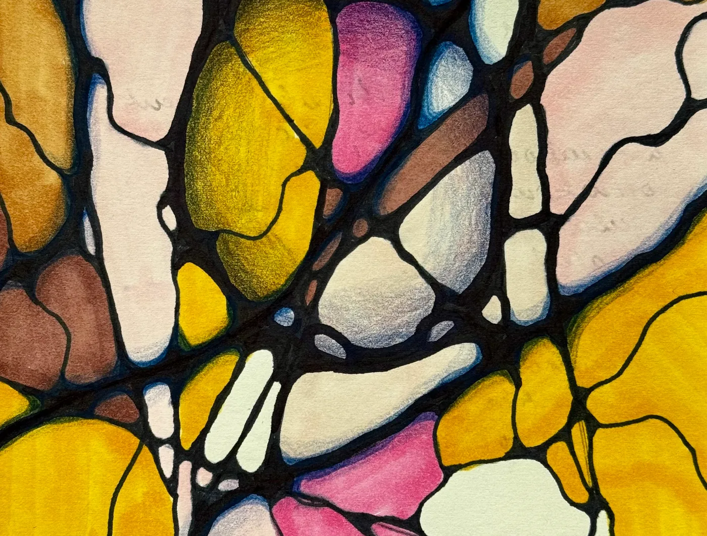 Neurographica cell pattern in yellow, ochre, rose and warm brown