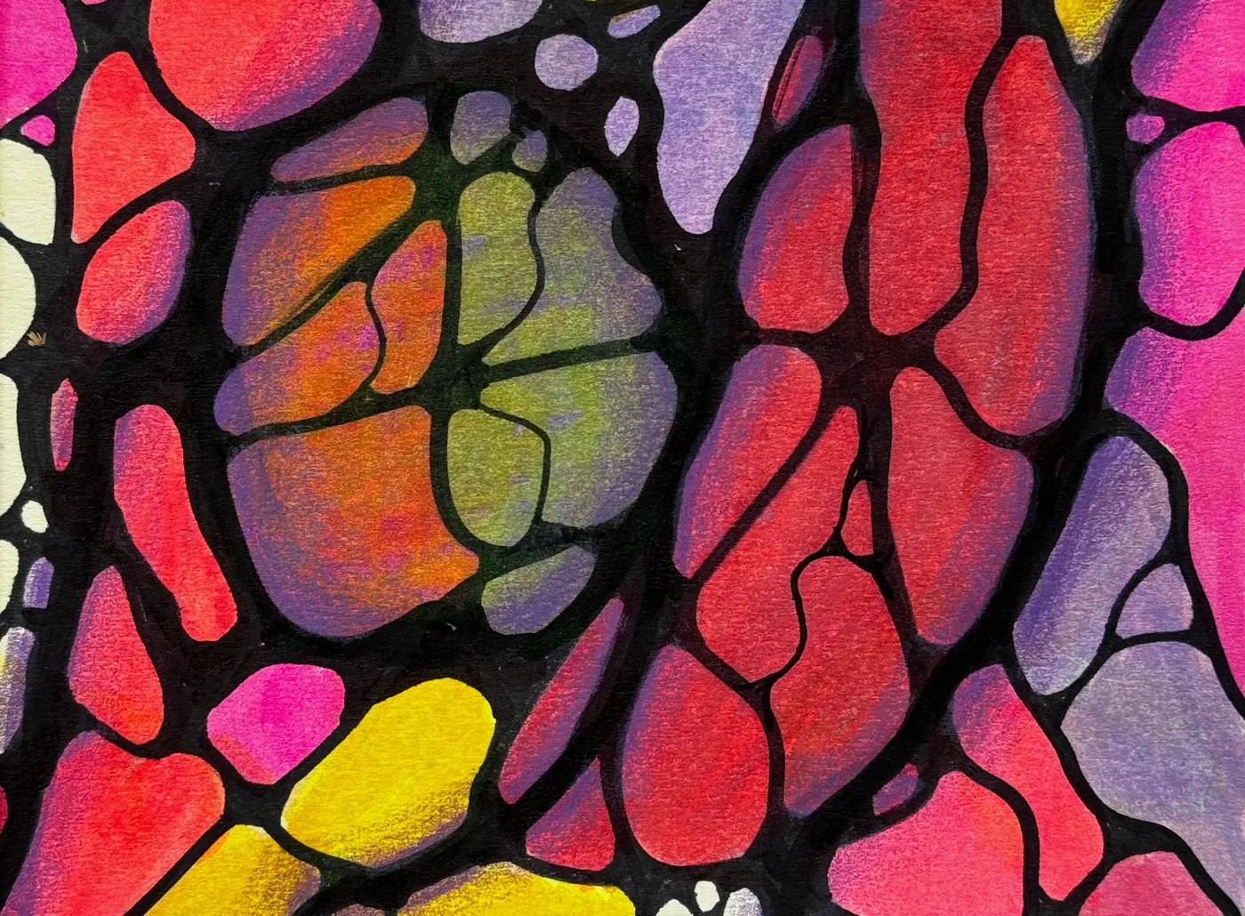 Vivid Neurographica cell pattern in pink, red, violet and yellow